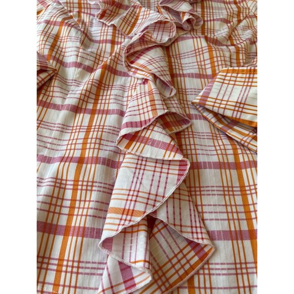 Sharagano Womens Ruffled Retro Madras Plaid Button Shirt M Preppy Cottagecore - Picture 8 of 10